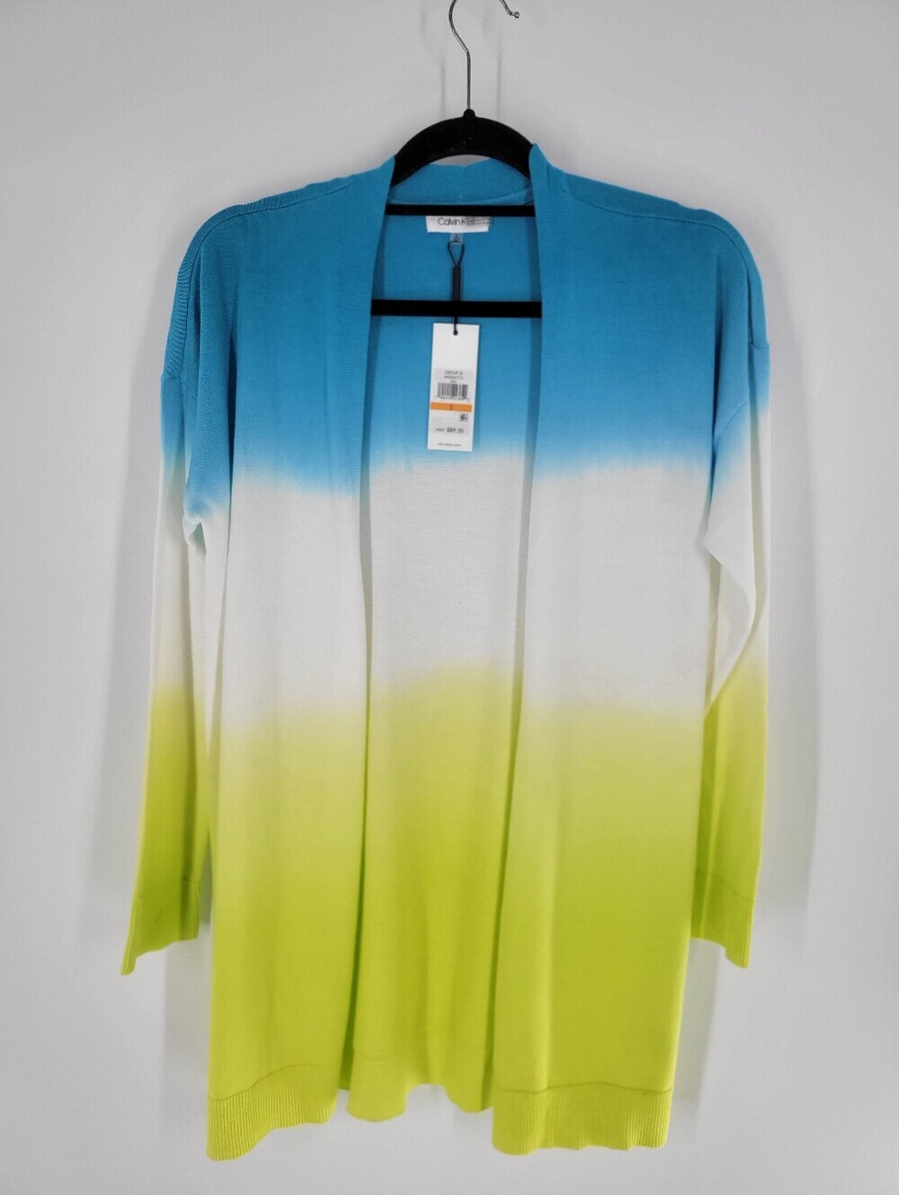 Calvin Klein Ombre Open-Front Cardigan in Blue, White & Lime Size S